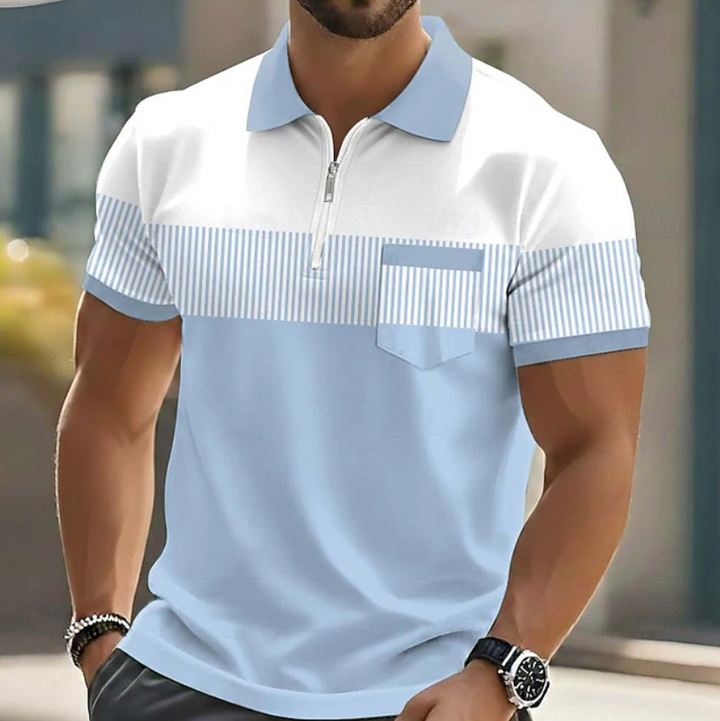 Striped polo shirt with zipper for men