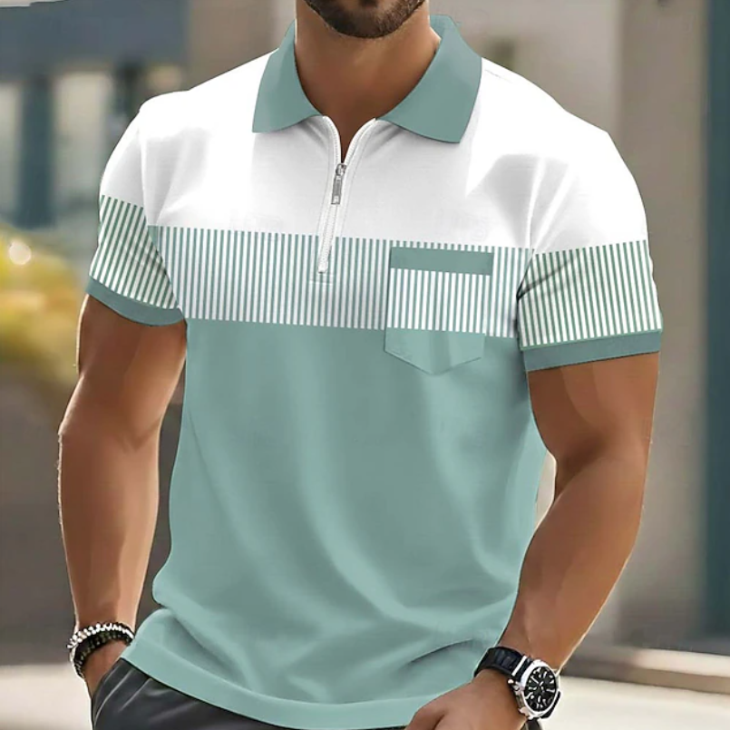 Striped polo shirt with zipper for men