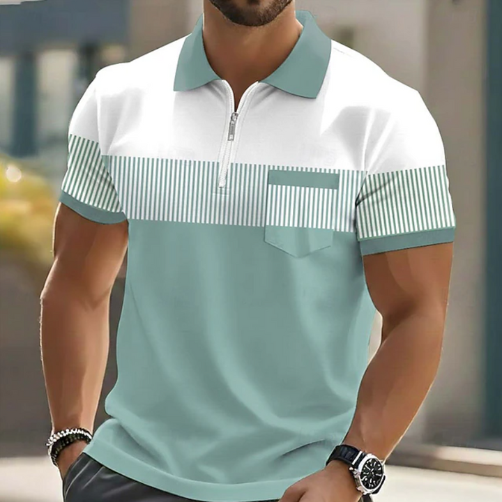 Striped polo shirt with zipper for men