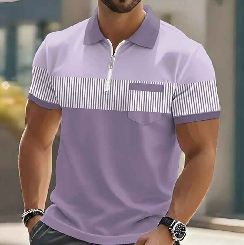 Striped polo shirt with zipper for men