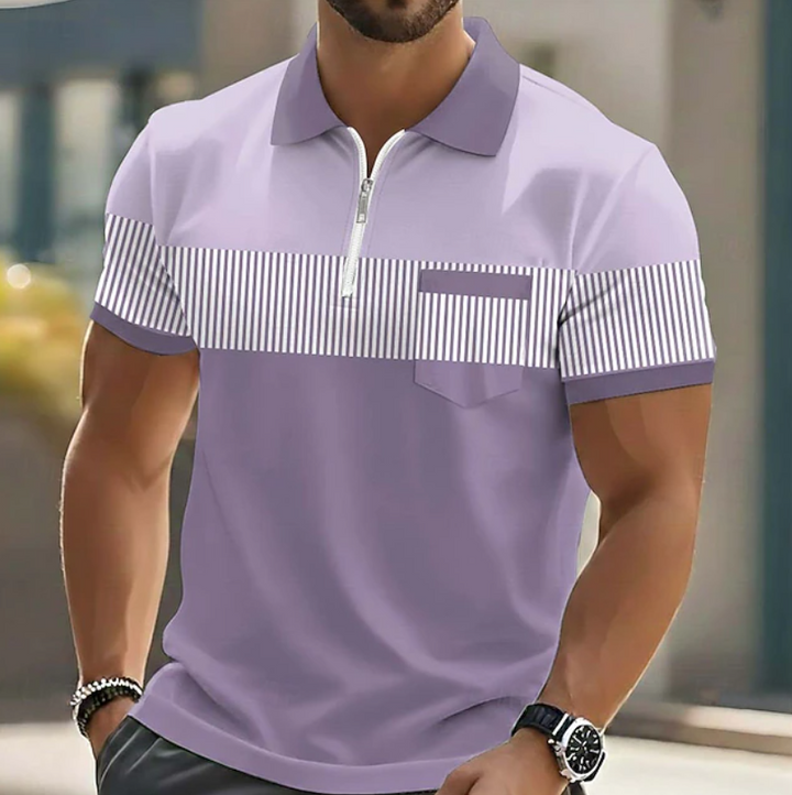 Striped polo shirt with zipper for men