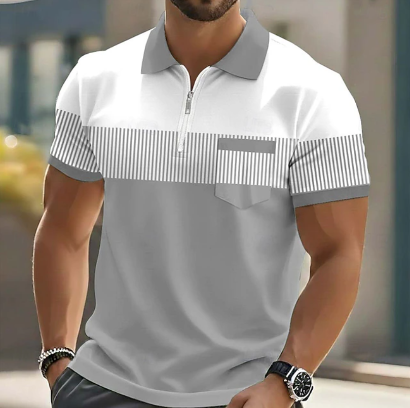 Striped polo shirt with zipper for men
