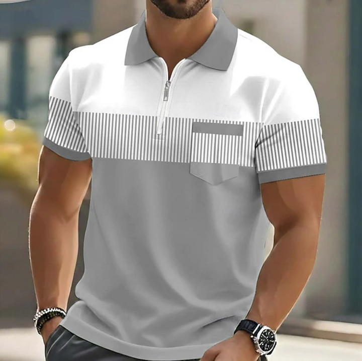 Striped polo shirt with zipper for men