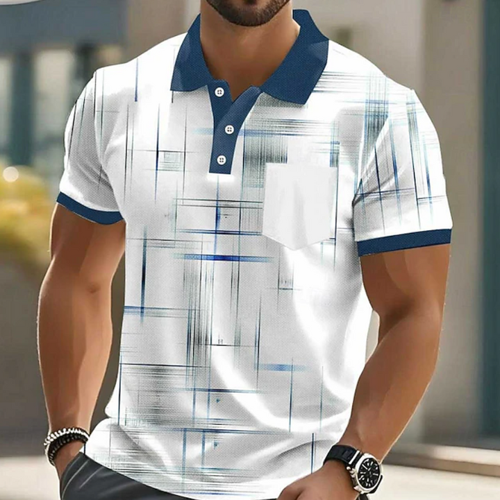 Men's button-front shirt with geometric pattern
