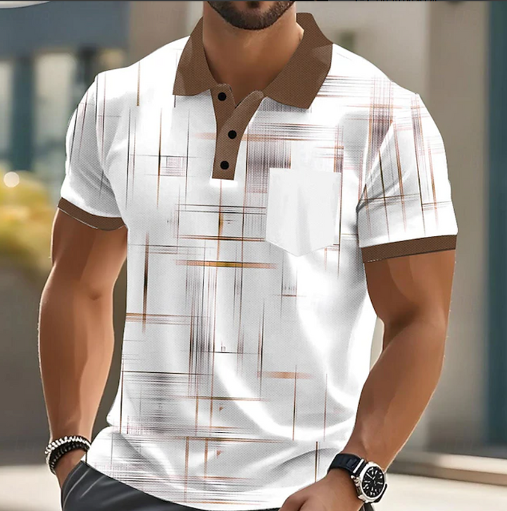 Men's button-front shirt with geometric pattern