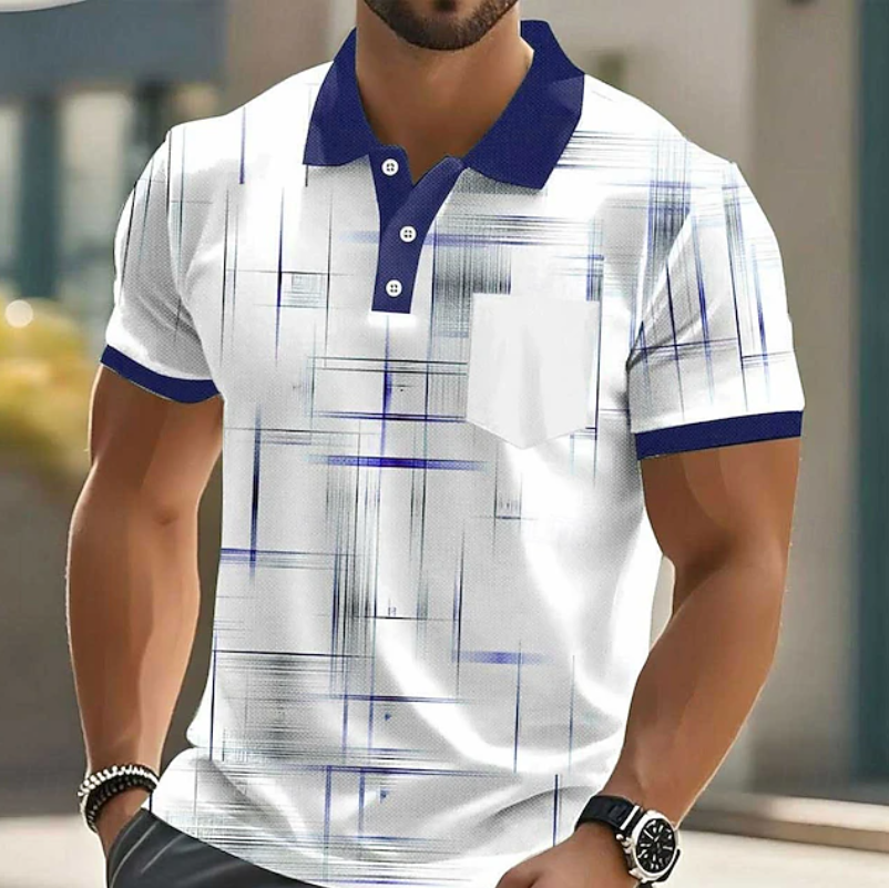 Men's button-front shirt with geometric pattern