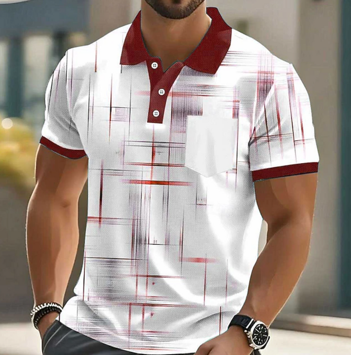 Men's button-front shirt with geometric pattern