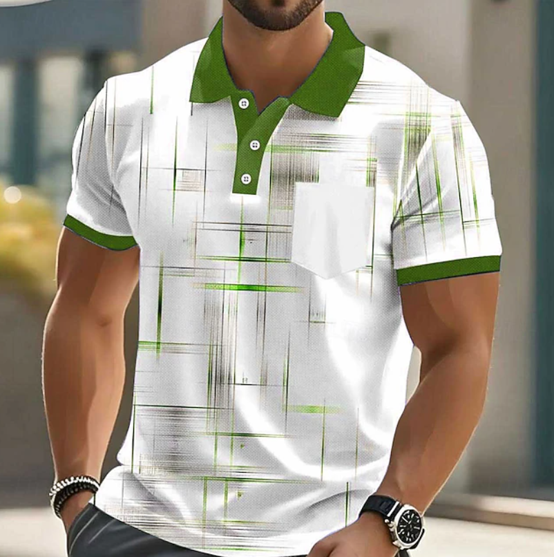 Men's button-front shirt with geometric pattern