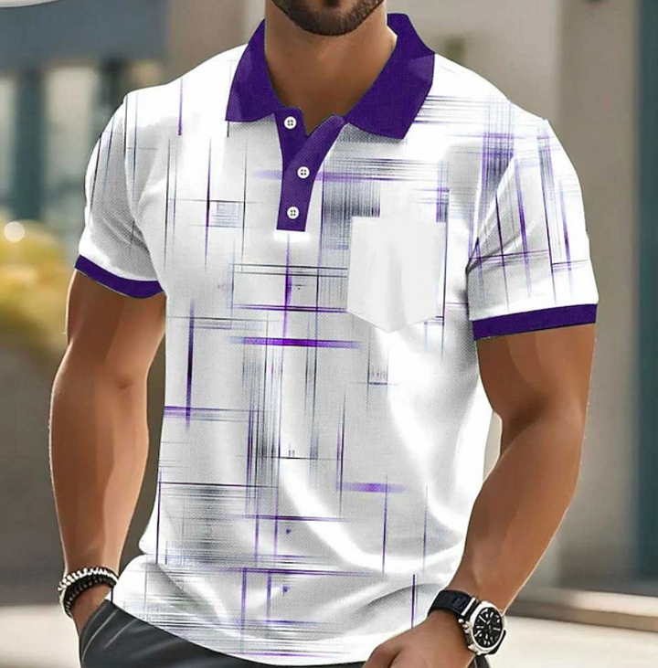 Men's button-front shirt with geometric pattern