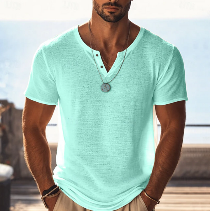 Tekstureret Henley T-shirt med V-hals til Herrer