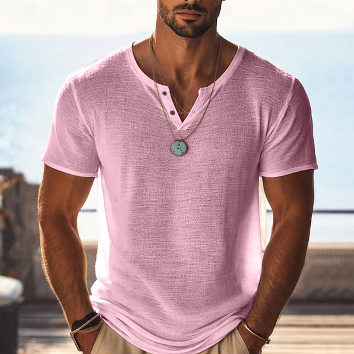 Tekstureret Henley T-shirt med V-hals til Herrer