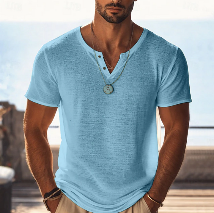 Tekstureret Henley T-shirt med V-hals til Herrer