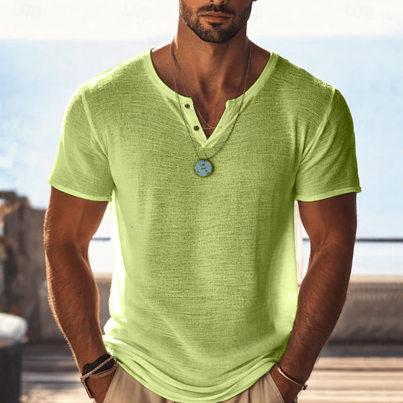 Tekstureret Henley T-shirt med V-hals til Herrer