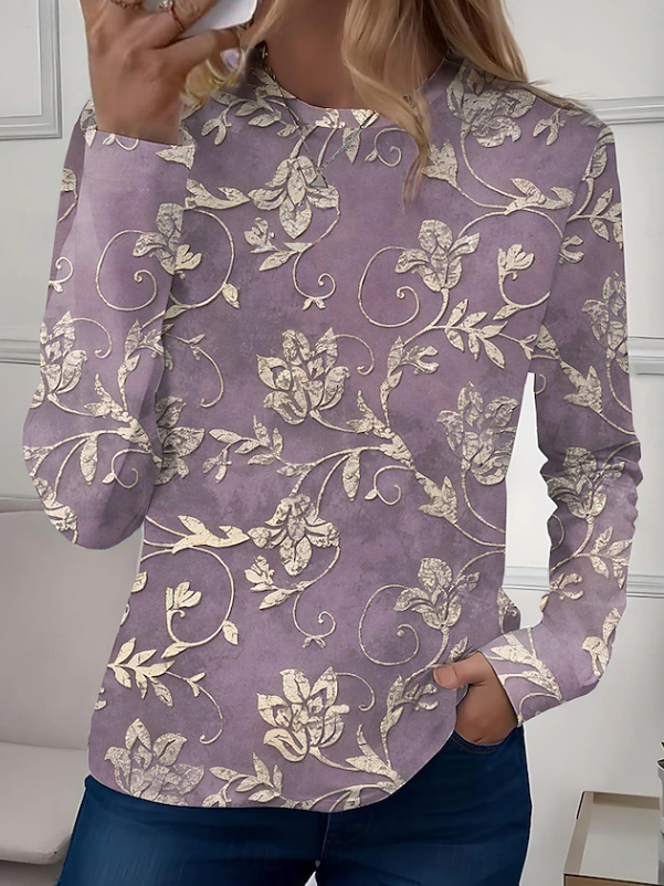 Floral long-sleeved crew-neck shirt for women