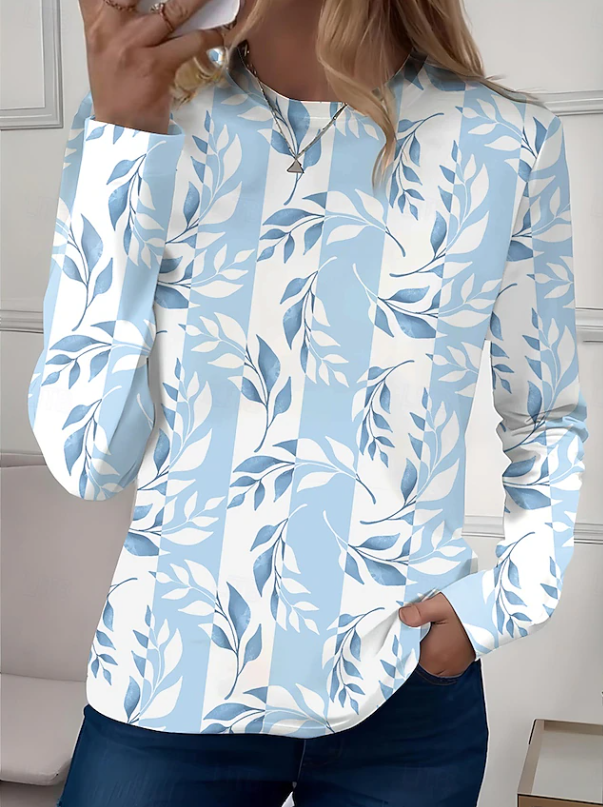 Floral long-sleeved crew-neck shirt for women