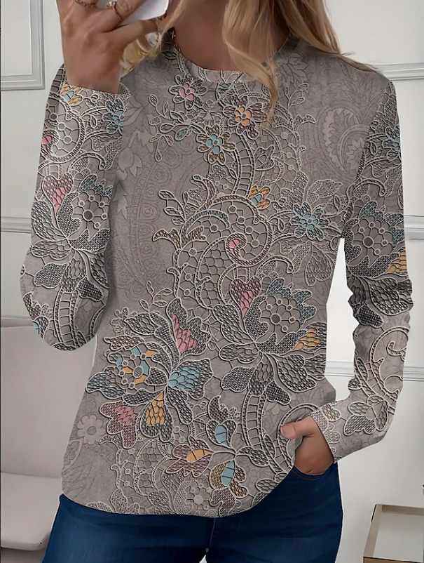 Floral long-sleeved crew-neck shirt for women