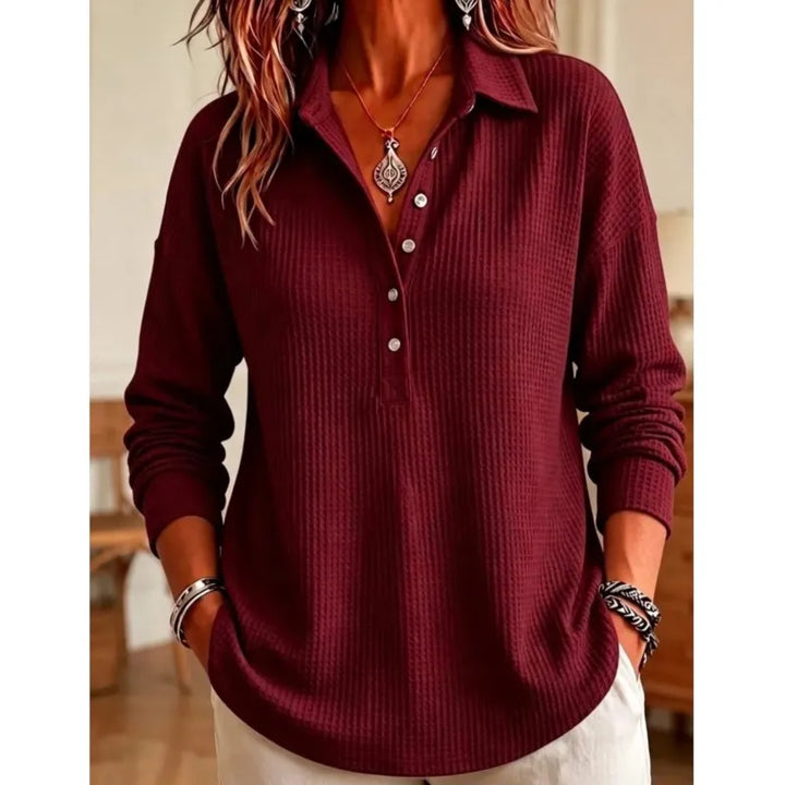 Waffle-Knit Polo Sweater for Women