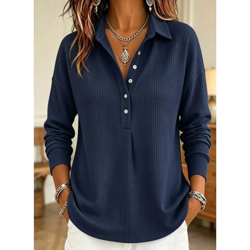 Waffle-Knit Polo Sweater for Women