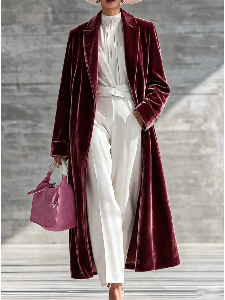 Maxi-Length Velvet Coat for Women