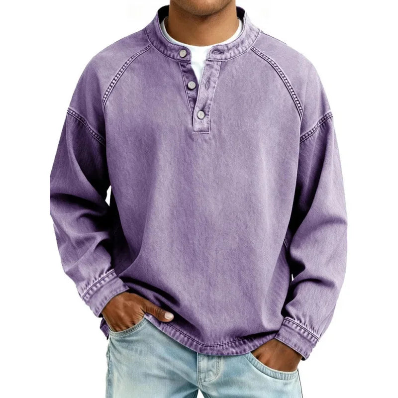 Vintage Henley Skjorte Herre