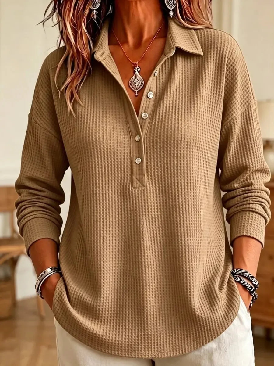 Waffle-Knit Polo Sweater for Women