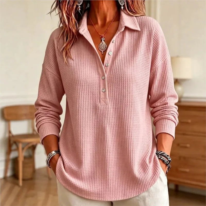 Waffle-Knit Polo Sweater for Women