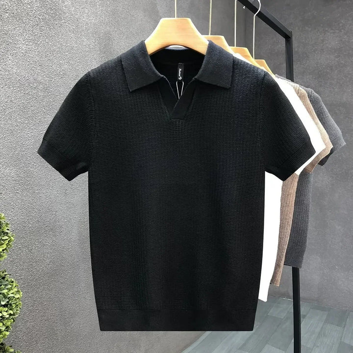 Knitted sweater with polo collar