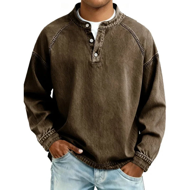 Vintage Henley Skjorte Herre