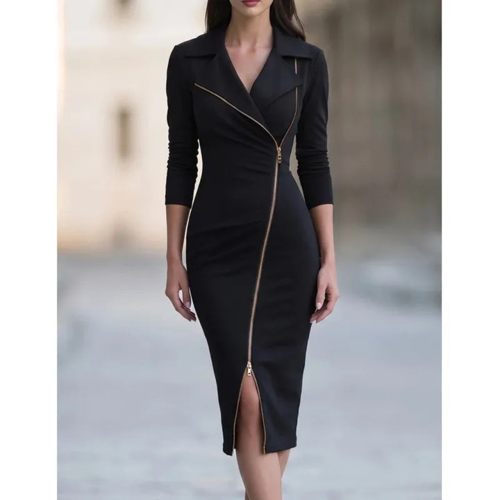 Figure-hugging dress with a front zipper for women