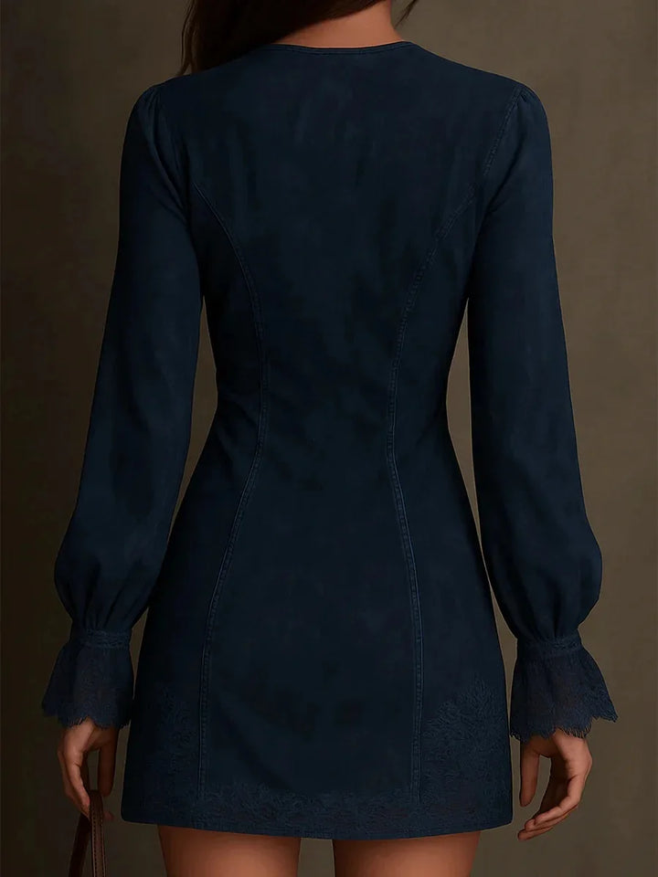 Short Dress with Faux Suede Look and Lace-Up Details for Women