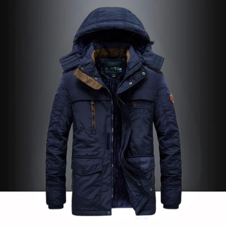 Insulated parka with adjustable hood for men