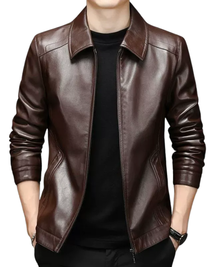 Men’s leather jacket with shirt collar