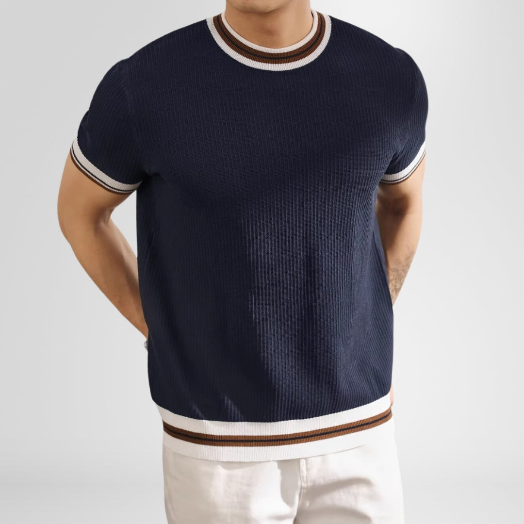 Rundhalset sweatshirt med stribede ribkanter til Herrer