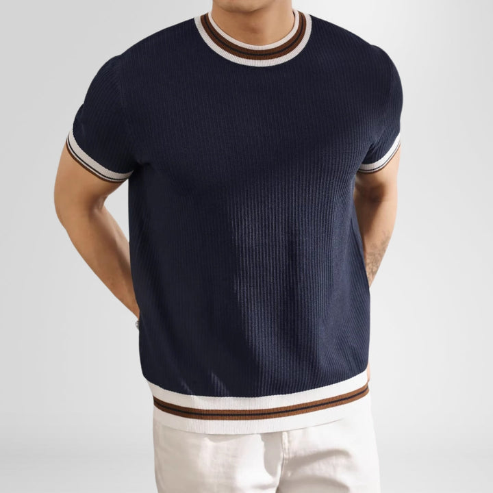 Rundhalset sweatshirt med stribede ribkanter til Herrer