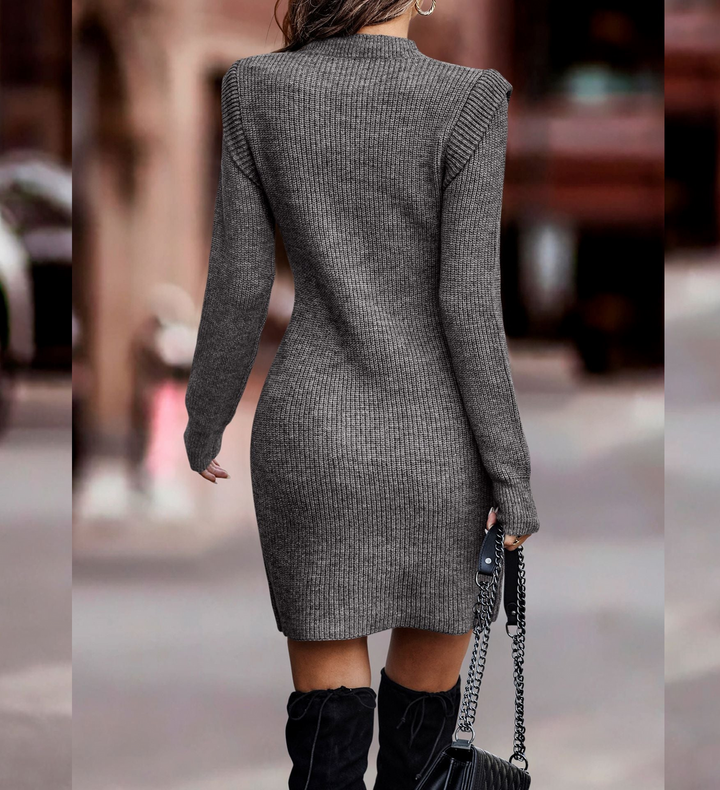 Ribbed long-sleeved knitted dress for women