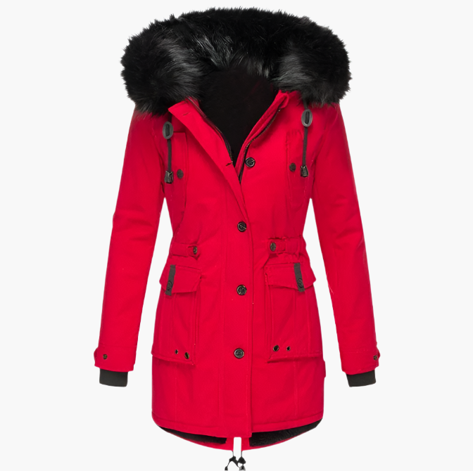 Parka med Hætte og Pelskant til Kvinder