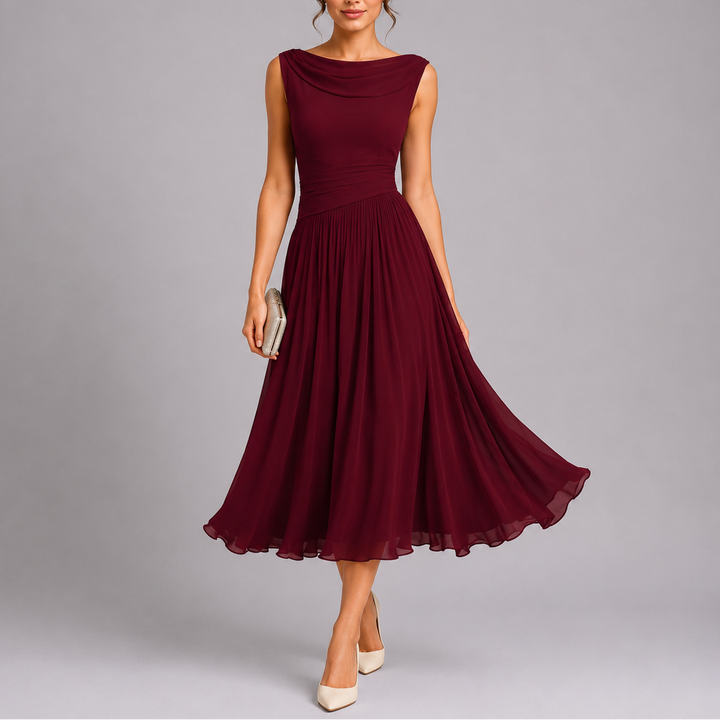 Elegant pleated midi dress for women
