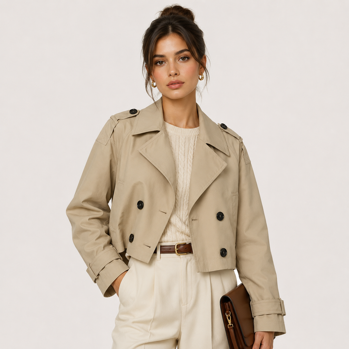 Cropped Trenchjakke med Dobbeltknapper til Kvinder