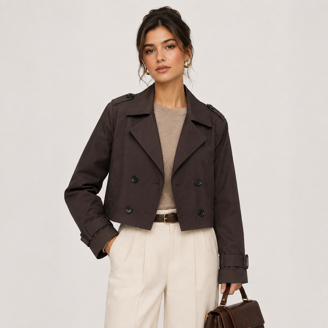Cropped Trenchjakke med Dobbeltknapper til Kvinder