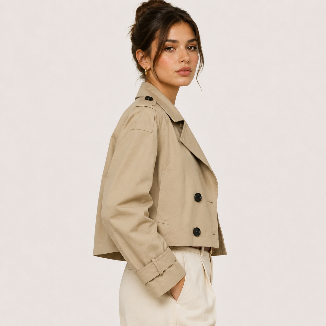 Cropped Trenchjakke med Dobbeltknapper til Kvinder