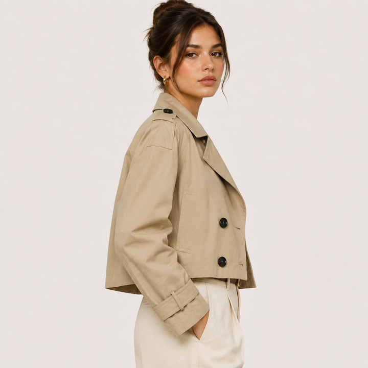 Cropped Trenchjakke med Dobbeltknapper til Kvinder