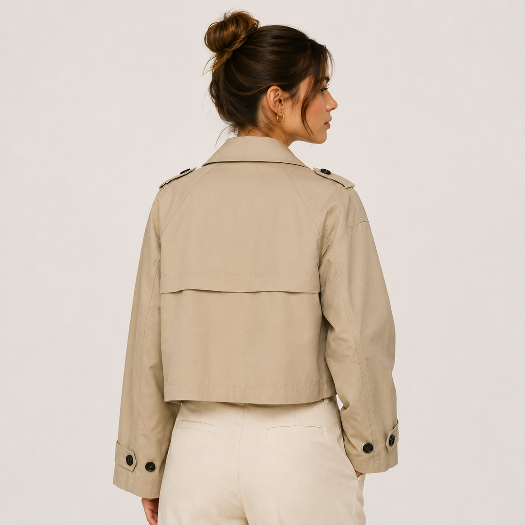 Cropped Trenchjakke med Dobbeltknapper til Kvinder