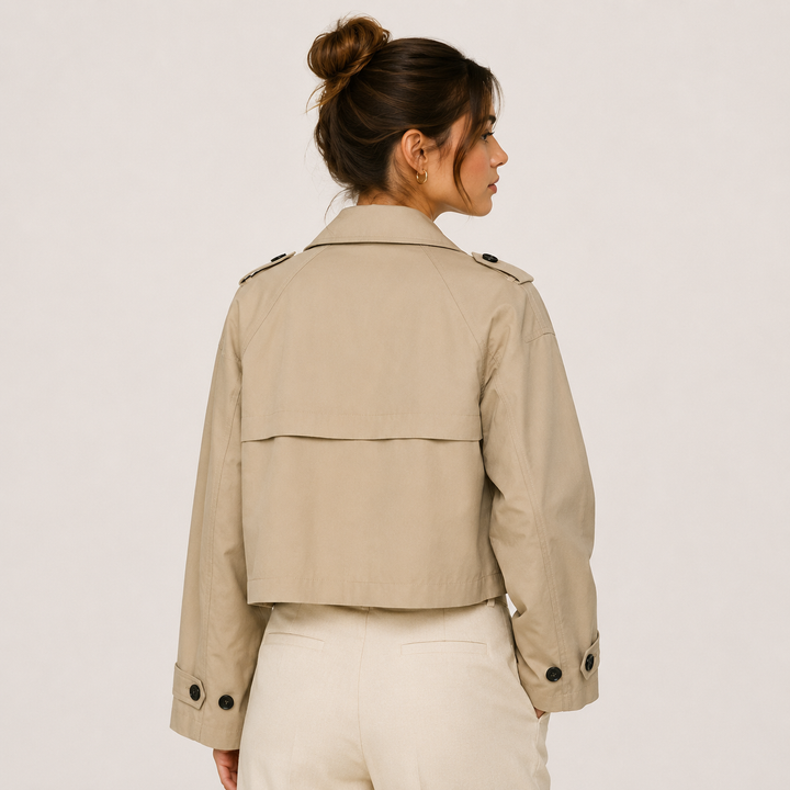 Cropped Trenchjakke med Dobbeltknapper til Kvinder