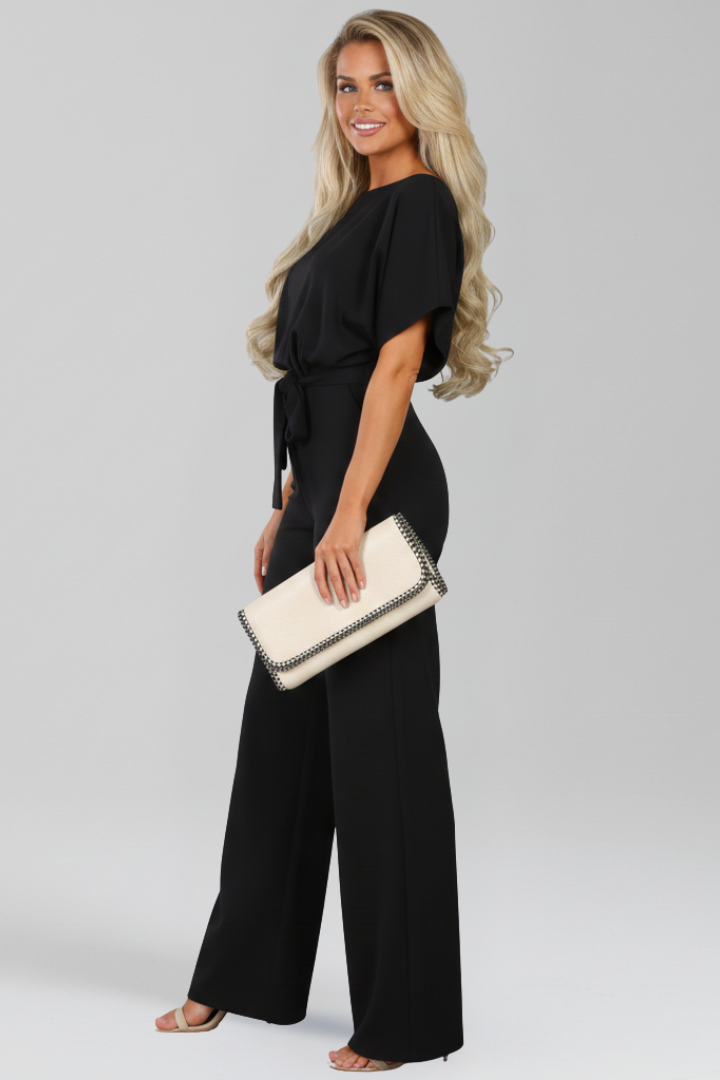 Klassisk jumpsuit med bælte og vide ben til kvinder