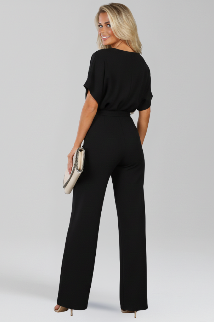 Klassisk jumpsuit med bælte og vide ben til kvinder