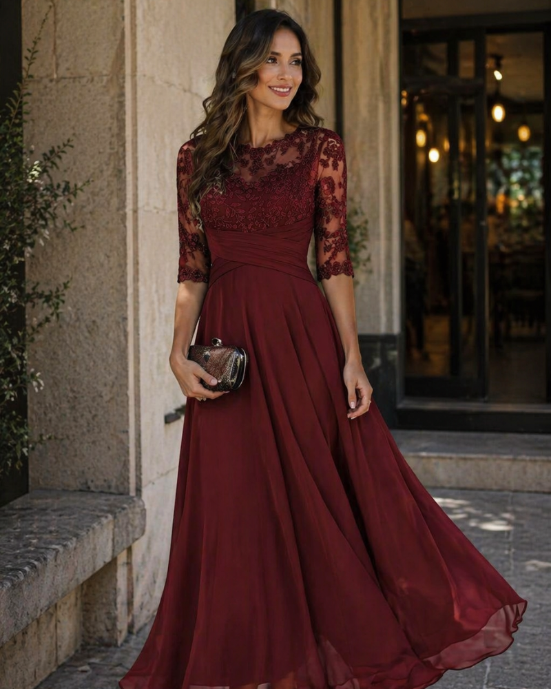 Maxi evening dress with lace bodice for women