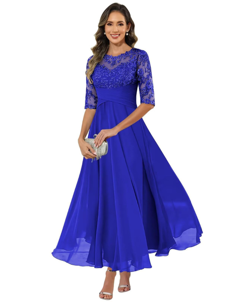 Maxi evening dress with lace bodice for women
