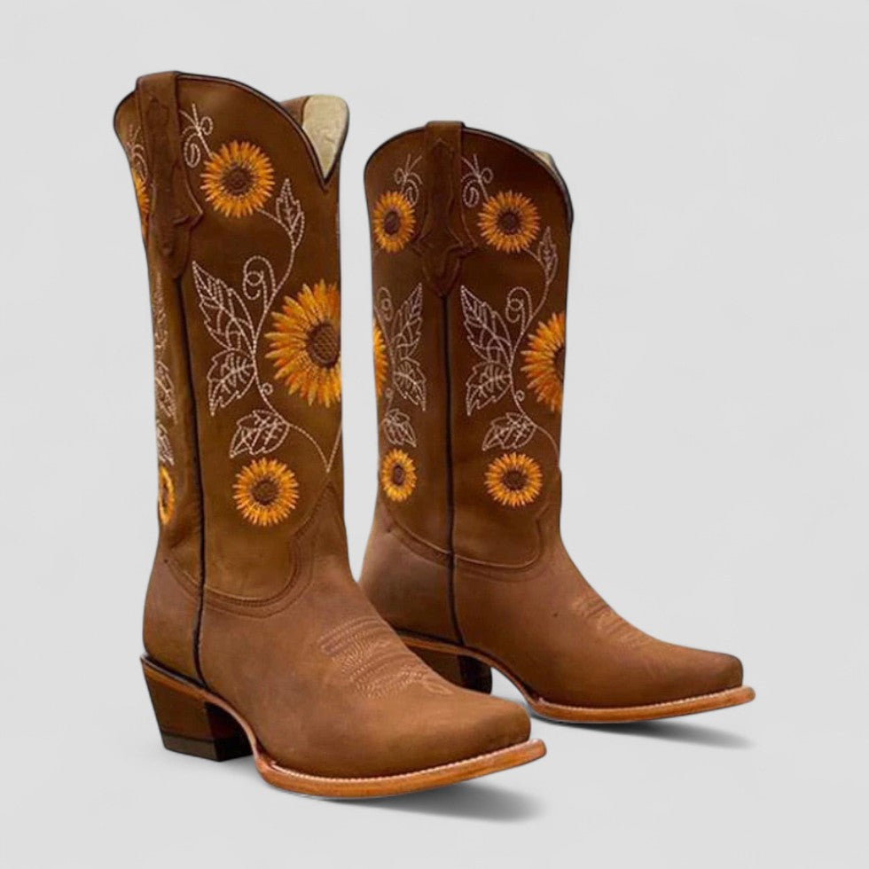 Cowboy Støvler Med Solsikkebroderi