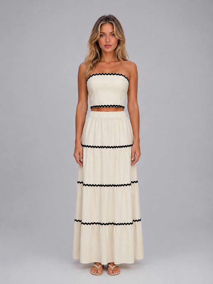 Kvinders Sommer Co-Ord Sæt - Crop Top & Lagdelt Maxi Skirt