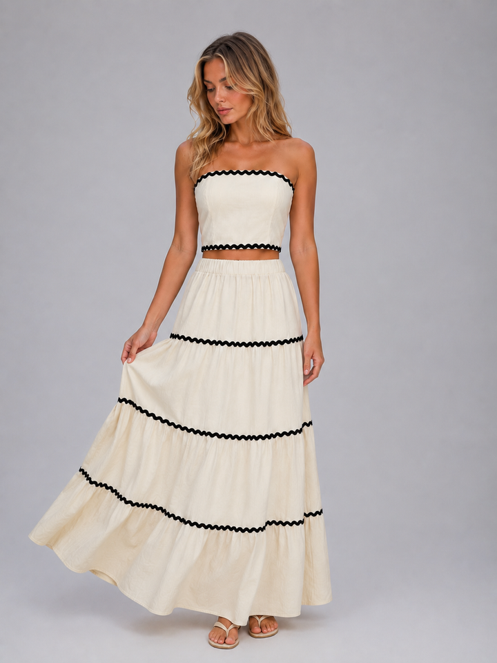 Kvinders Sommer Co-Ord Sæt - Crop Top & Lagdelt Maxi Skirt